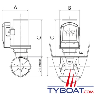 Max Power - CT45 Propulseur d'étrave électrique 4.3cv Ø125mm 12V