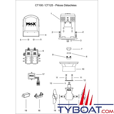 Max Power - Embase d'hélice pour propulseur CT80/100/125 -  Ø185mm