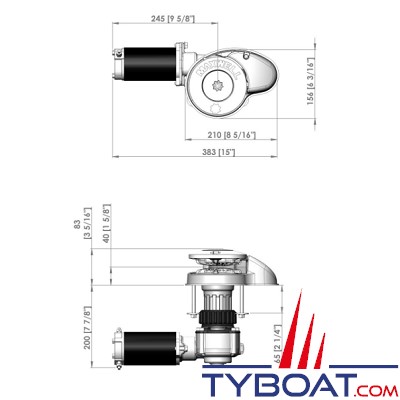 Maxwell - Guindeau vertical RC8-6 - 600 Watts - 165TDC - 12 Volts - Barbotin pour chaîne Ø 6mm - Cordage Ø 12mm - sans poupée