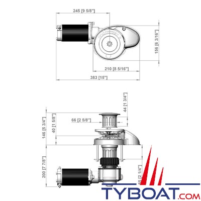 Maxwell - Guindeau vertical RC8-6 - 600 Watts - 165TDC - 24 Volts - Barbotin pour Chaîne Ø 6mm - Cordage Ø 12mm - avec poupée