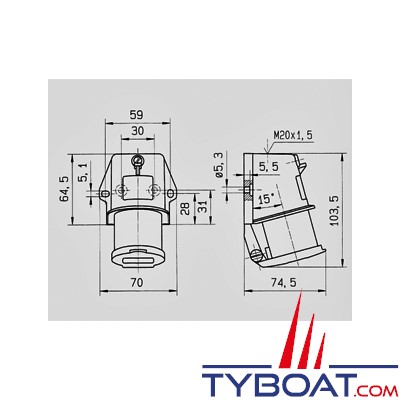 MENNEKES - Prise de bord plastique mâle 2 pôles + terre 220v 16A