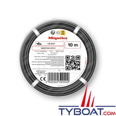 Miguélez Câbles - Câble électrique H07V-K 1,5mm² - Noir (10m)