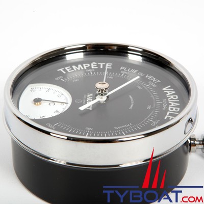 Naudet - Baromètre / Thermomètre Anneau - Cadran noir Ø100mm - Boitier Noir
