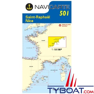 Navicarte - 501 - Format standard plié : 165x315mm - St-Raphaël, Nice, îles de Lérins