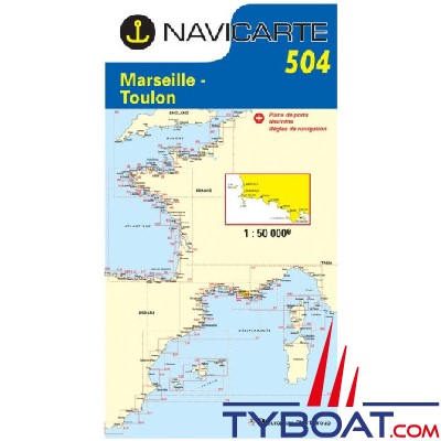 Navicarte - 504 - Format standard plié : 165x315mm - Marseille, Toulon, les Calanques