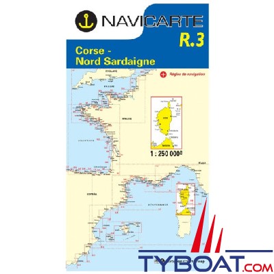 Navicarte - Format standard plié : 165x315mm - R3 routier - Corse, nord Sardaigne