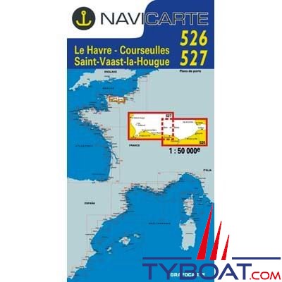Navicarte n°526 et n°527 - le Havre, Courseulles, St Vaast la Houge - carte double