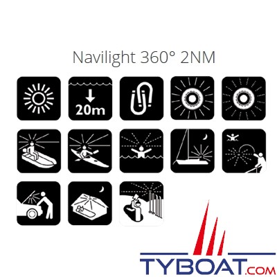 Navisafe - Lampe de sécurité Navi Light 360° Rescue 2 MN 16 Leds blanches - base Navimount