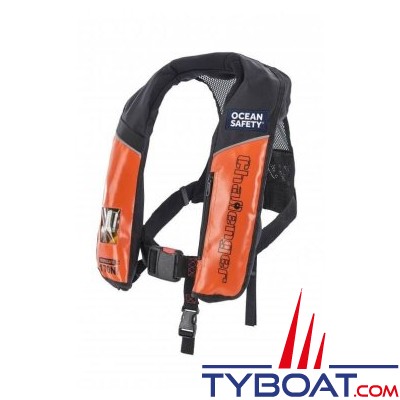 Ocean Safety - Gilet gonflable Challenger Worksafe Pro - automatique - 170 N - avec harnais - Orange et noir