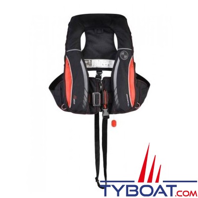 Ocean Safety - Gilet gonflable Sport pro ADV - automatique UML - 170 N - avec harnais - Rouge et noir carbone