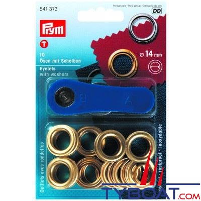 Oeillet Prym laiton jaune inoxydable Ø 14mm (x10 pièces + outils)