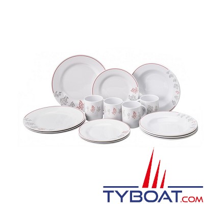 Plastimo - 4 assiettes plates/déssert /creuses + 4 Mugs - Melamine - Boite de 16 pièces - Coral reef