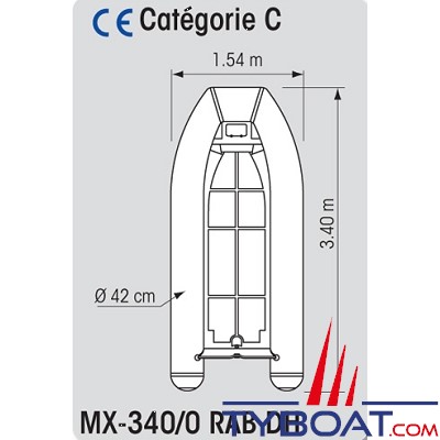 Plastimo - MX-340/0 RAB DH - Annexe  Yacht HP - Hypalon-Orca - Fond alu - 3.40 mètres - Charge maxi 550 kg