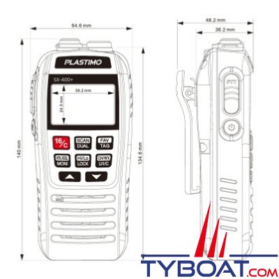Plastimo - VHF portable SX-400+ - Puissance 5 watts - Etanche IPX7 et flottante - USB-C