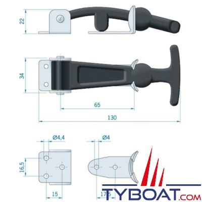 Attache-capot anti-vibrations caoutchouc 130 x 34 x 22 mm - par 2