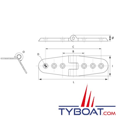 Charnière inox 316 - 103 x 28 mm - ouverture 255°