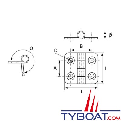 Charnière inox 316 - 40 x 37.5 mm - ouverture 270°