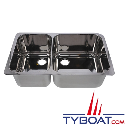 Evier inox double grand bac à droite 33x33x20/33x23x20r