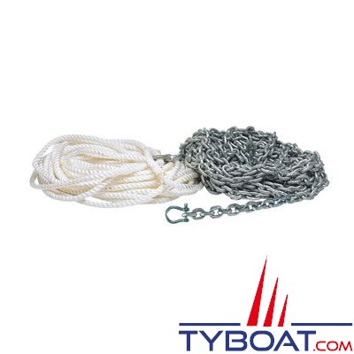 Ligne de mouillage pour ancre 10 à 12 kg - chaine Ø8 mm longueur 15 m. + cordage Ø14 mm longueur 25 m. + manille Ø10 mm