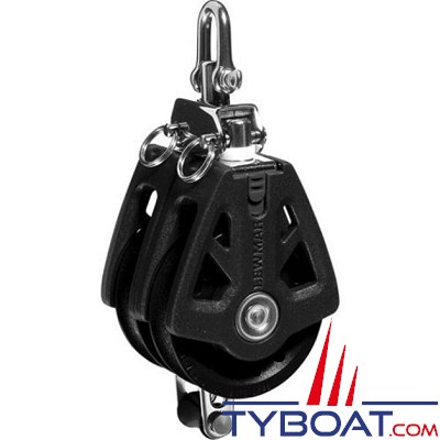 Lewmar - Poulie double Synchro T.50  Ø cordage 6-10 mm + ringot - noire.
