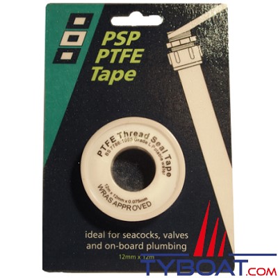 PSP Marine Tapes - Adhésif PTFE spécial étanchéité tuyaux et tubes - Blanc - Longueur 12 m x largeur 12 mm