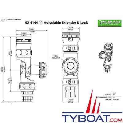 Railblaza - Extension R-Lock noir ajustable sur 3 axes