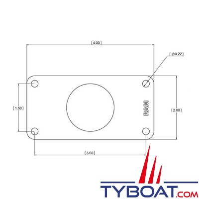 Ram Mounts - Platine rectangulaire avec boule C - RAM-202U-24