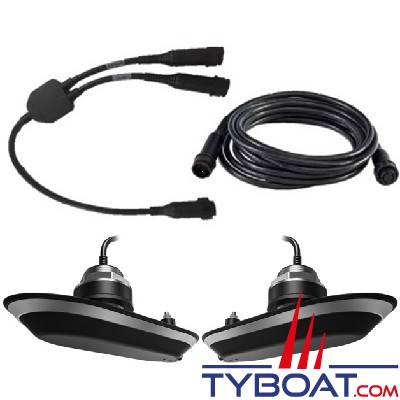 Raymarine - Pack 2 sondes traversantes babord/tribord 20° - RV-420 inox - Câble 2x2 mètres, Y et extension 8 mètres