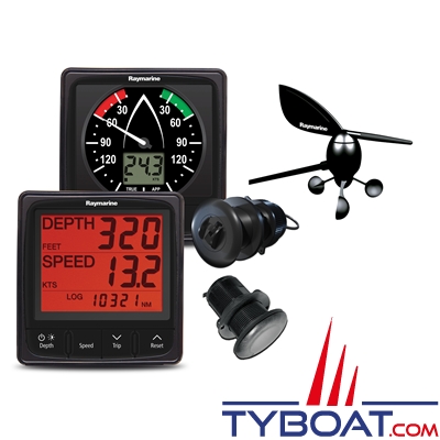 Raymarine - Pack i50 Tridata & i60 Vent avec élément tête de mât court, sondes traversantes Vit/Temp/Prof ST900/P120 & P319