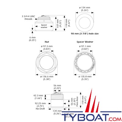 Raymarine - Sonde traversante bronze B175L CHIRP 40/60kHz 1kW angle 0° 