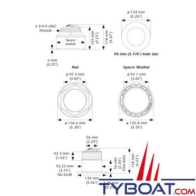Raymarine - Sonde traversante bronze B175M CHIRP 80/130kHz 1kW angle 20° 