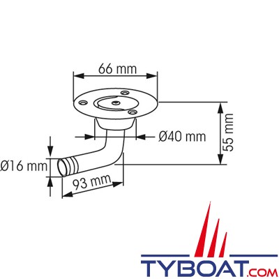 Roca - Évent coudé, inox AISI 316 Ø 66mm pour tuyau Ø 16mm avec pare-flamme. Collerette flush