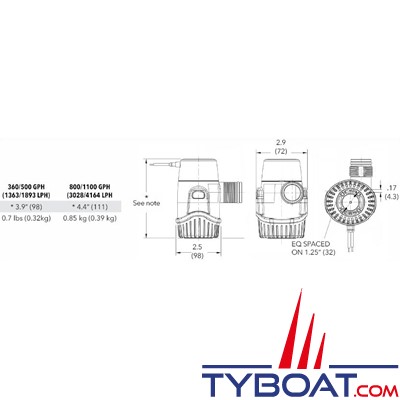 Rule - Pompe de cale immergée - 800-20DA - 800 GPH - 3000 L/H - 12V 