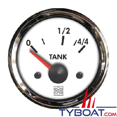 San Giorgio S.E.I.N - Indicateur jauge levier carburant - Cadran blanc - Enjoliveur Chrome - 10-180 Ohms - 12 volts