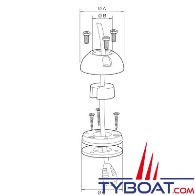 Scanstrut - Passe câble à entrée verticale pour connecteur jusqu'à Ø30 mm / câbles de 9 à 14 mm - Inox