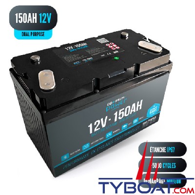 Optimum Power - Batterie lithium Power Dual Service et démarrage - 12 Volts 150Ah - 330x173x215 mm