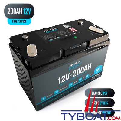 Optimum Power - Batterie lithium Power Dual Service et démarrage - 12 Volts 200Ah - 330x173x215 mm
