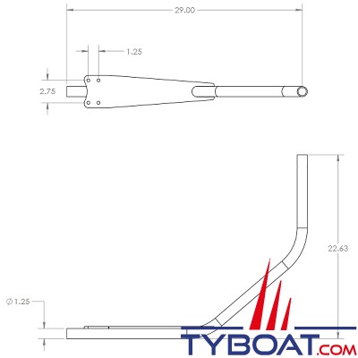 Seaview - Bras Ø30mm pour feux de navigation  et radar poutre 137cm