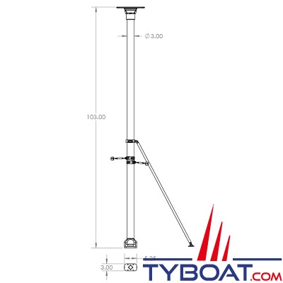 Seaview - Matereau- kit de 2,50m  x Ø3“,pied à cardan, platine haute modulaire, 1 jambe de 1,20M, 1 kit balcon