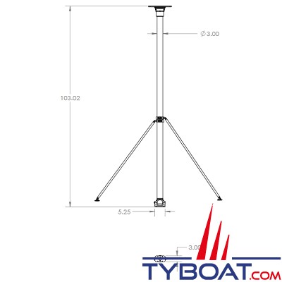 Seaview - Matereau - Kit de 2,50m x Ø3“, pied à cardan, platine haute modulaire, 2 jambes de 1,20M