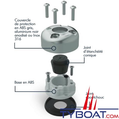 Seaview - Passe câble en Alu anodisé noir, étanche, résistant aux UV : Câble Ø maximun 13.5mm, prise de 17mm