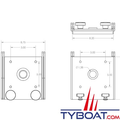 Seaview - Platine charnière adapté aux supports dont la base est de 7 x 7