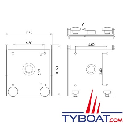 Seaview - Platine charnière adapté aux supports dont la base est de 8x8