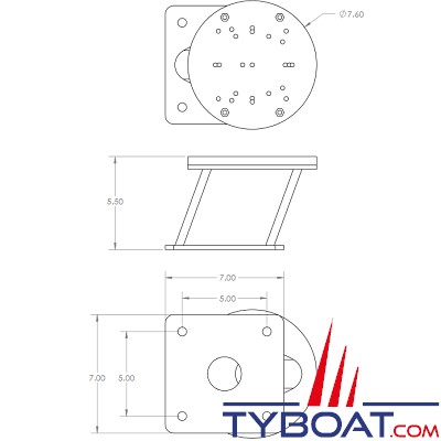 Seaview - Support 5“ (127mm) inclinaison arrière pour caméras série M ou T / base 7