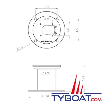 Seaview - Support 5“ (127mm) verticale pour caméras FLIR MD ou RAY T200 / base ronde de 8“