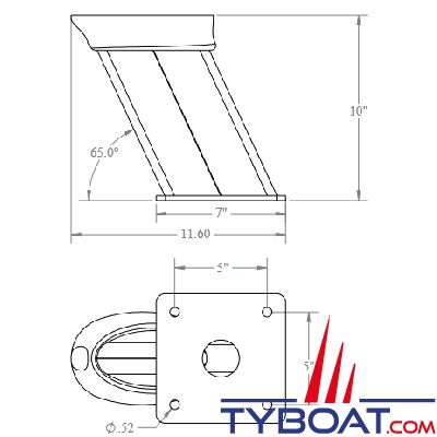 Seaview - Support modulaire simple - inclinaison arrière - hauteur 254 mm - pour radar, Satdome - PMA-107-M1