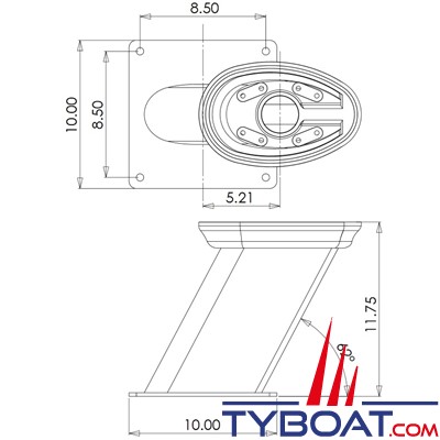 Seaview - Support modulaire simple - inclinaison arrière - hauteur 304mm - pour Satdome - PMA-1210-M2