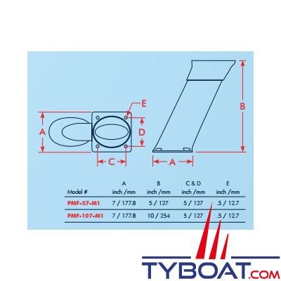 Seaview - Support modulaire simple - inclinaison avant - hauteur 127mm - pour radar, Satdome, antenne poutre - PMF-57-M1