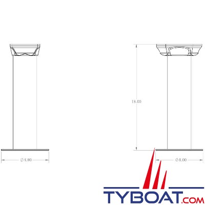 Seaview - Support modulaire simple - pied vertical - hauteur 457 mm - pour radar, Satdome - AM18-M1