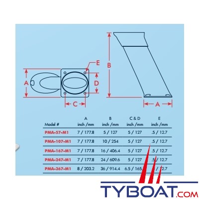 Seaview - Support modulaire simple - inclinaison arrière - hauteur 609 mm - pour radar, Satdome - PMA-247-M1